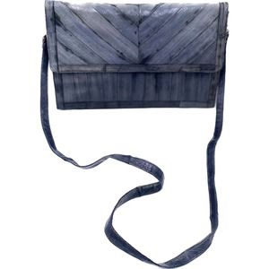 Vtg Eel Skin Leather Handbag Clutch Purse Grey Charcoal Matching Removable Strap